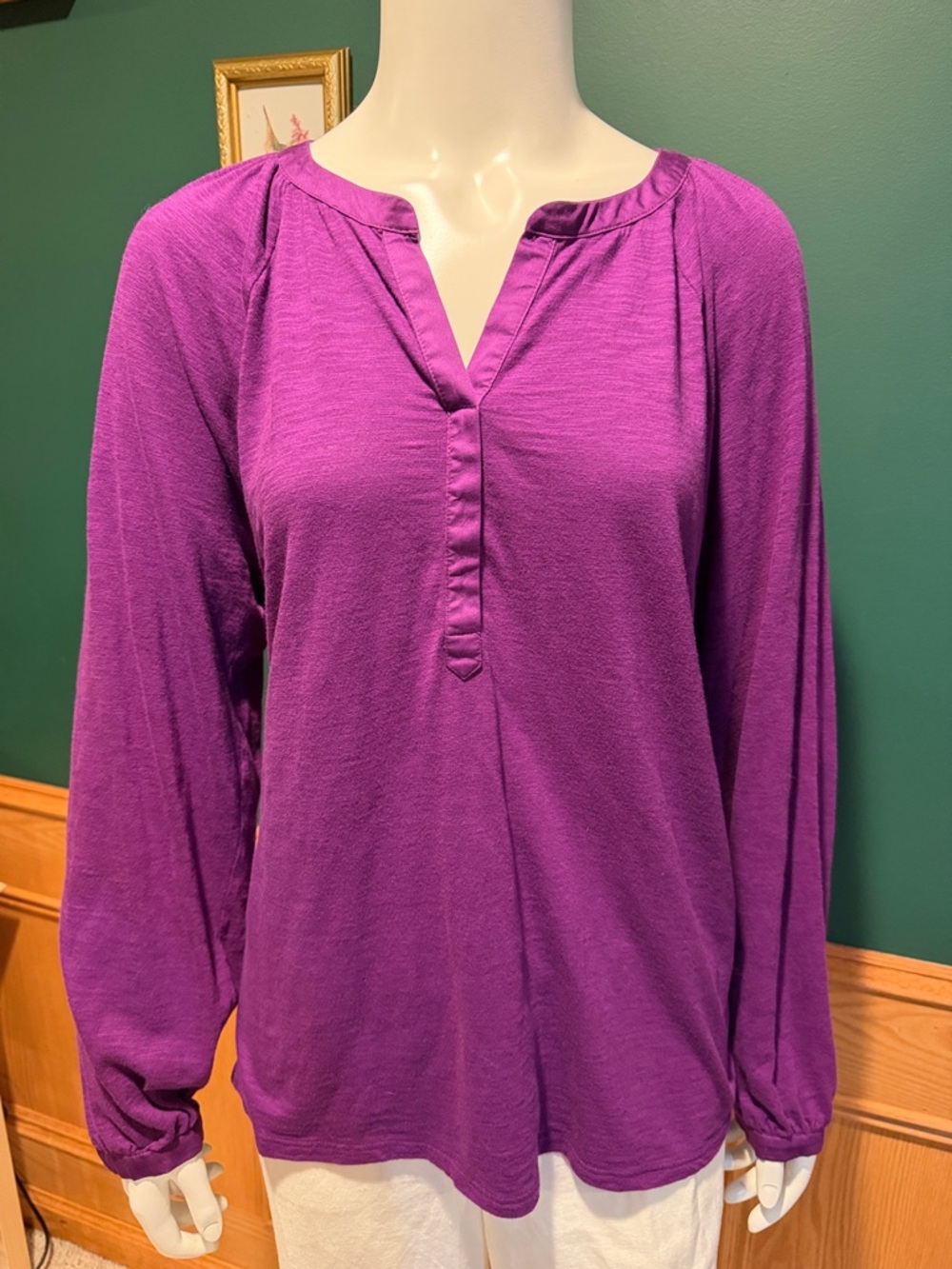 J. Jill Gathered-Shoulder Long Sleeve Henley Style Top.